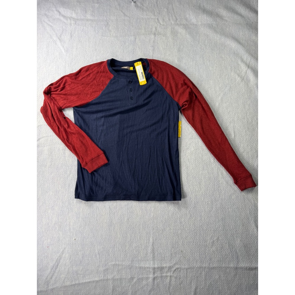 Rumi + Ryder Boys XL 16-18 Raglan Henley Shirt Navy Red Long Sleeve NWT